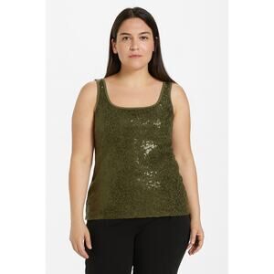Excellent Old Navy Women Green Sequin Embellished Sleeveless Tank Top Size Large